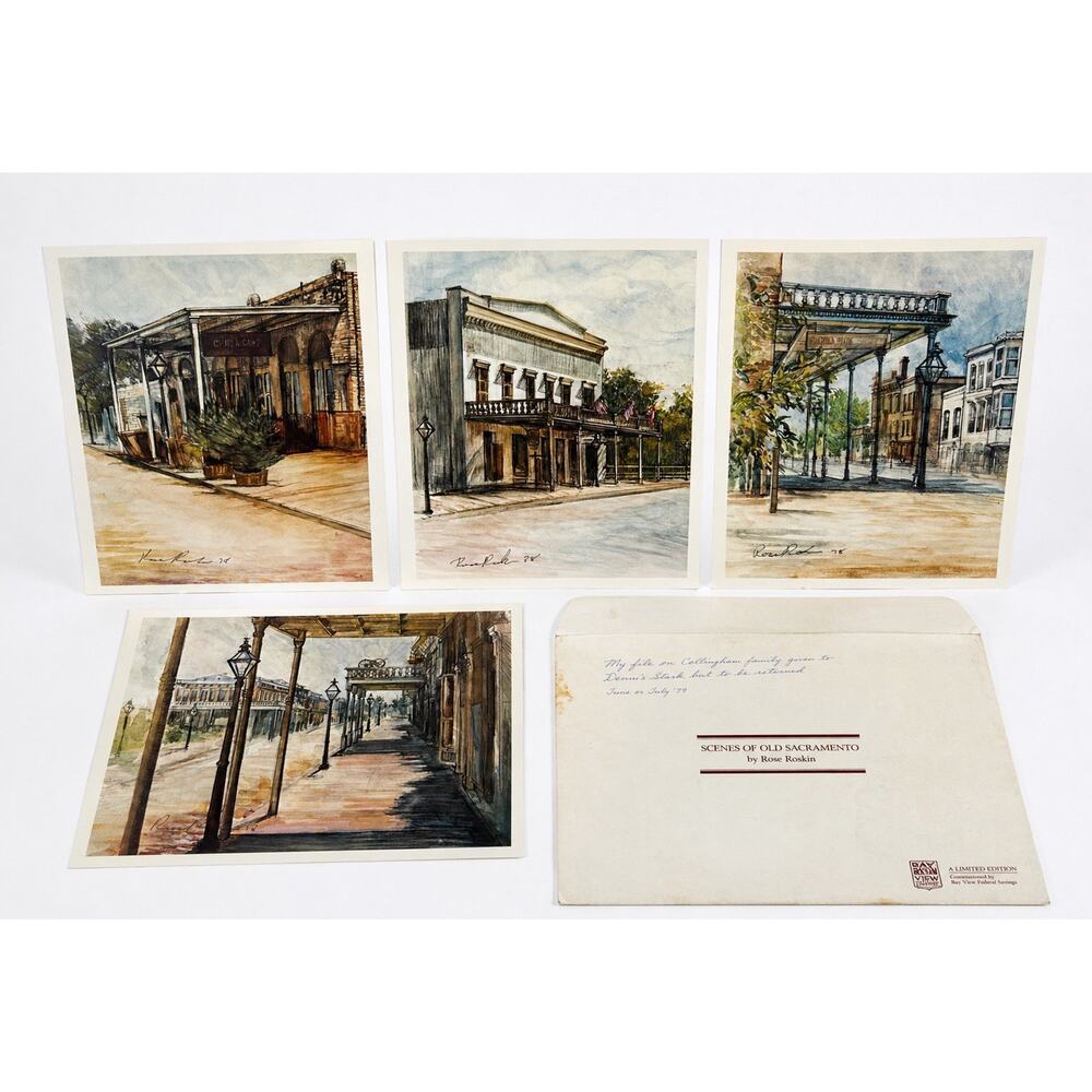 Vintage Rose Roskin Scenes of Old Sacramento Print Set (4) 12.75x9.75”
